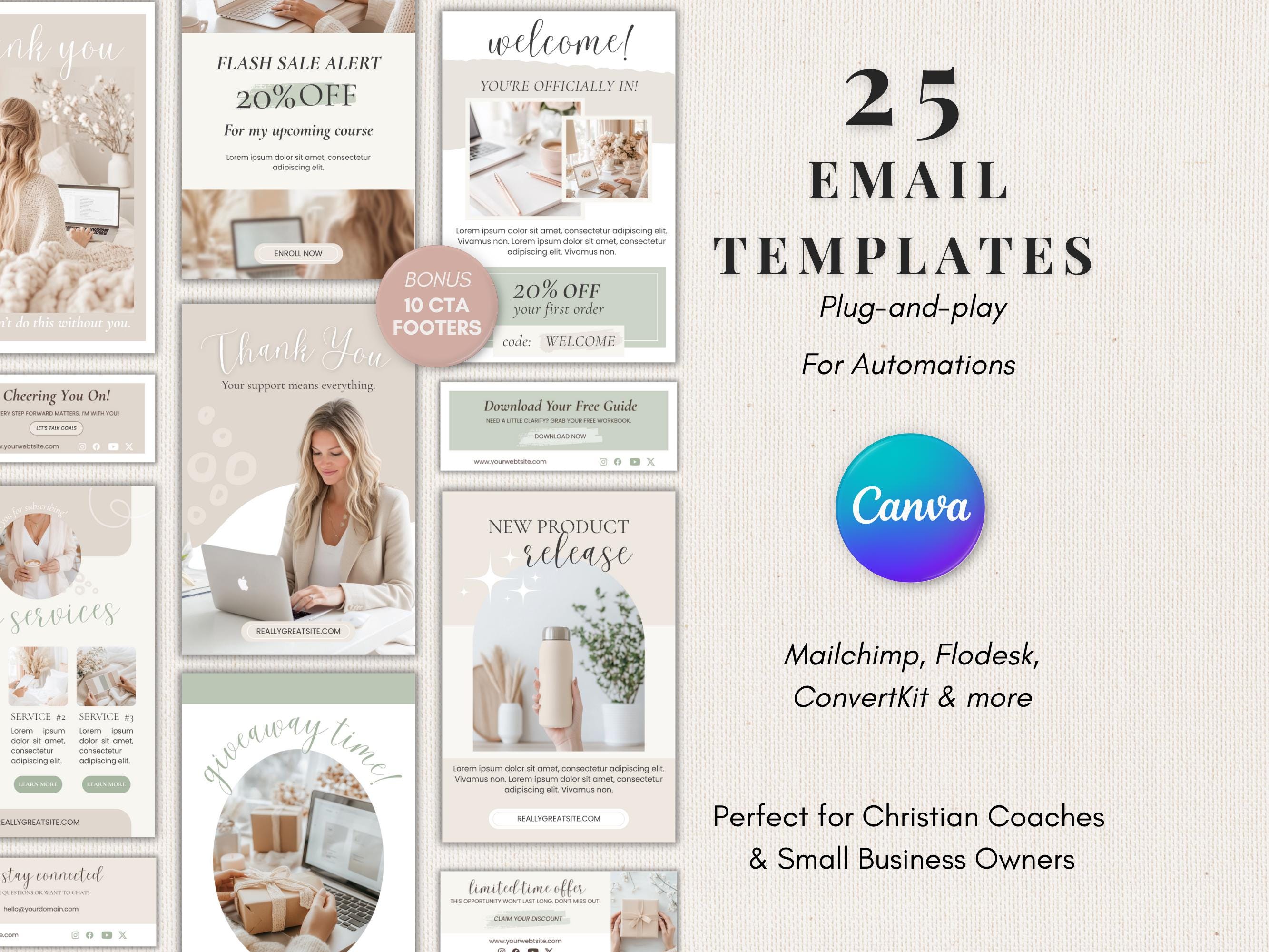 Modèles d'email marketing pour coach chrétien | Kit de conception de newsletter modifiable Canva (téléchargement numérique)