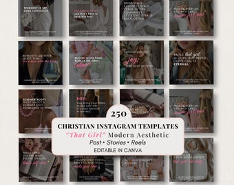 Christelijke sociale media-sjablonen That Girl | Bewerkbaar in canva, op geloof gebaseerde posts, haspelverhalen, coquette-esthetiek, boeiende ontwerpen