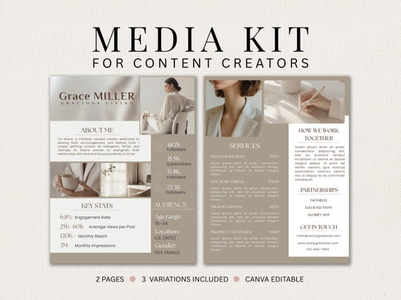 Media Kit Template for Content Creators | Canva Editable, UGC & Influencer Press Kit, Brand Pitch Kit for Beginners Instagram TikTok YouTube