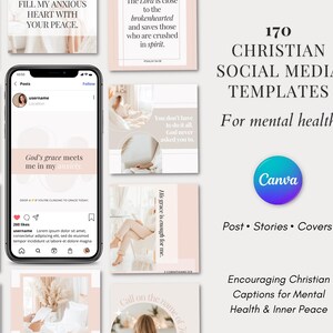 Christian Mental Health Social Media Templates | Canva Editable Instagram Posts, Minimalist Pink Aesthetic Design For Coaches And Ministries