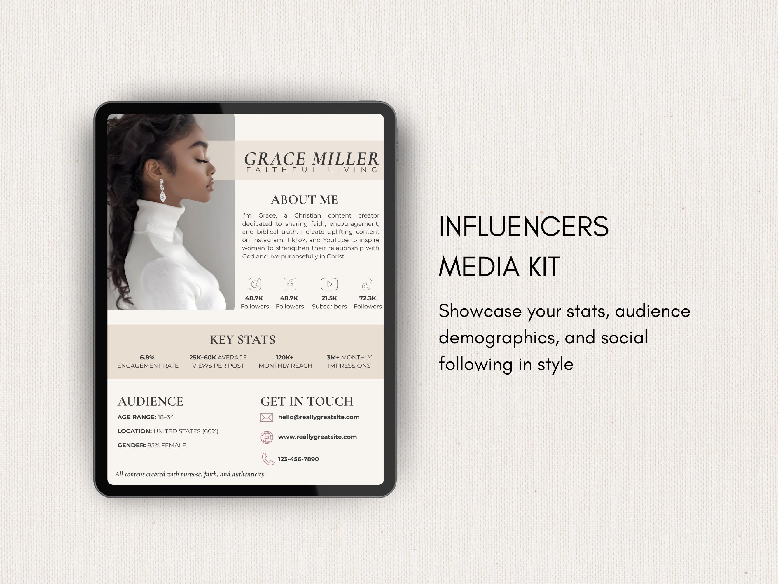 Influencer Roster Sheet Influencers Media Kit Template | Canva Editable Content Creator Press ...