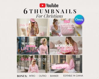 Bewerkbare YouTube-thumbnails voor christenen | Sjablonen voor Canva-brandingkit, banner, geanimeerde intro en outro, trendy modern design roze