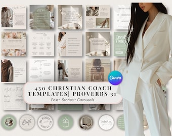 Christian Life Coach Instagram Vorlagen | Canva Editierbares Social Media Kit, Sprichwort 31 Frau Post Karussell Geschichten Minimalistische Ästhetik SMM