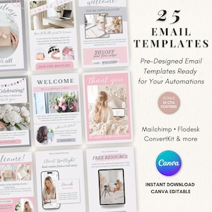 Różowe szablony e-maili Canva | Zestaw do projektowania newsletterów Canva, Grafika do marketingu e-mailowego, Właściciel firmy chrześcijańskiej, Mailchimp Flodesk ConvertKit