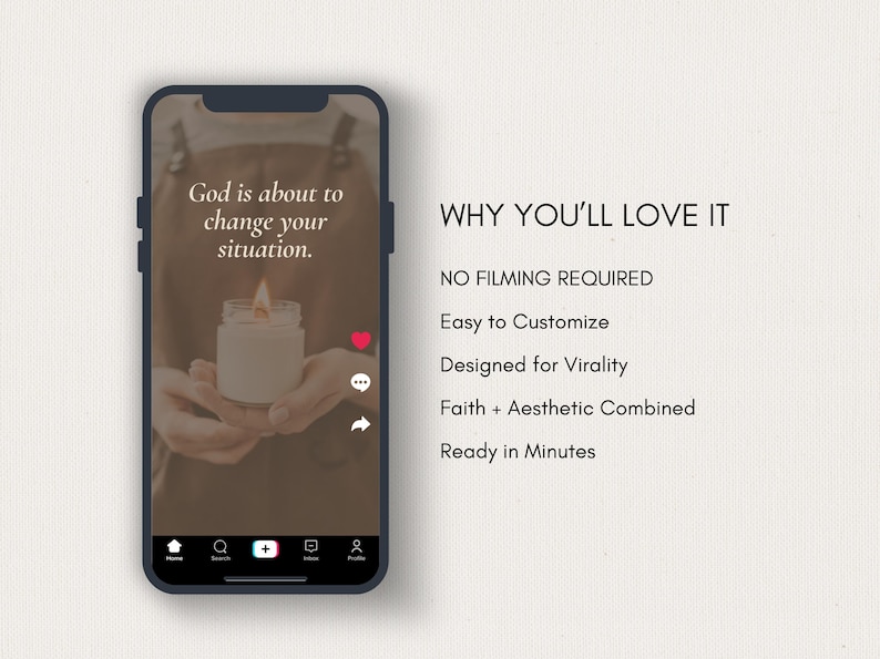 K&ouml;nnte beinhalten: Ein Smartphone-Bildschirm zeigt eine brennende Kerze in einem Glas, mit dem Text "Gott wird Ihre Situation ver&auml;ndern." Die Worte "WARUM SIE ES LIEBEN WERDEN" und Aufz&auml;hlungspunkte befinden sich auf der rechten Seite.