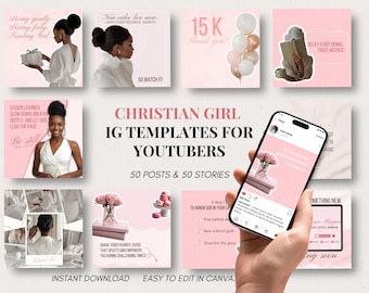 Instagram-sjablonen voor christelijke meisjes voor YouTubers | Bewerkbare Canva-posts en -verhalen op sociale media, Faith YouTube Branding Marketing Pink