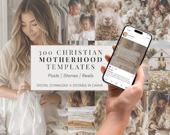 Christelijke Instagram-sjablonen voor moederschap | Canva-bewerkbare socialmediabundel met posts, verhalen, anonieme rollen en content van Praying Mama