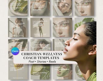 Socialmedia-sjablonen voor christelijke geestelijke gezondheidscoach | Canva bewerkbare Instagram-berichten, verhalen, rollen, op geloof gebaseerde angstverlichting en vrede