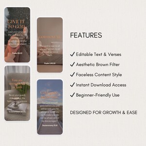 K&ouml;nnte beinhalten: &Auml;sthetische digitale Vorlagen mit einem braunen Filter, die Bibelverse und editierbaren Text enthalten. Das Design umfasst einen gesichtslosen Content-Stil, sofortigen Download-Zugriff und ist anf&auml;ngerfreundlich. Entwickelt f&uuml;r Wachstum und Benutzerfreundlichkeit.