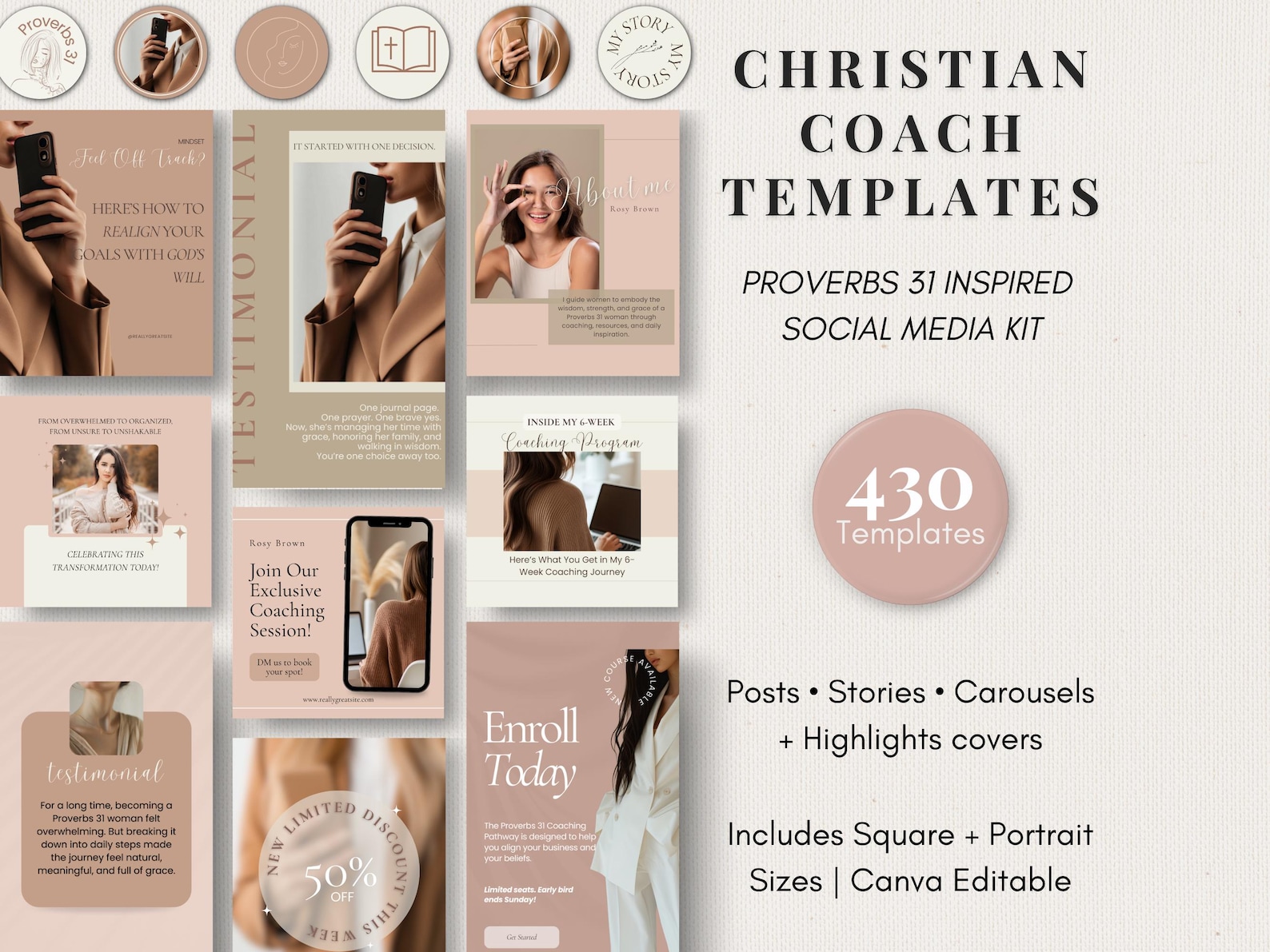 Christian Life Coach Instagram Templates | Canva Editable Social Media ...