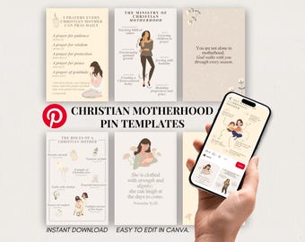 Pinterest-pins christelijk moederschap | Bewerkbare canva-moederdagsjablonen, neutrale afbeeldingen, bijbelcitaten aanmoediging modern ontwerp