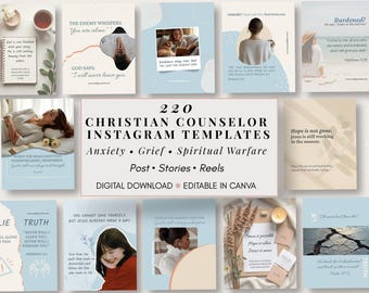 Sociale-mediasjablonen voor christelijke coaches | Op Canva bewerkbare Instagram-rollen en -post voor angst, verdriet en spirituele oorlogsvoering Minimalistisch ontwerp
