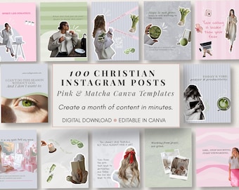 Trendy christelijke meisjes Instagram-sjablonen | Aesthetic Canva Social Media Kit Pink & Matcha Minimal Social Media Op geloof gebaseerd digitaal product