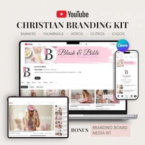 Christian YouTube Branding Kit | Canva Editable Templates, Banners, Animated Intros and Outros, Logos, Media Kit, Pink That Girl Aesthetic