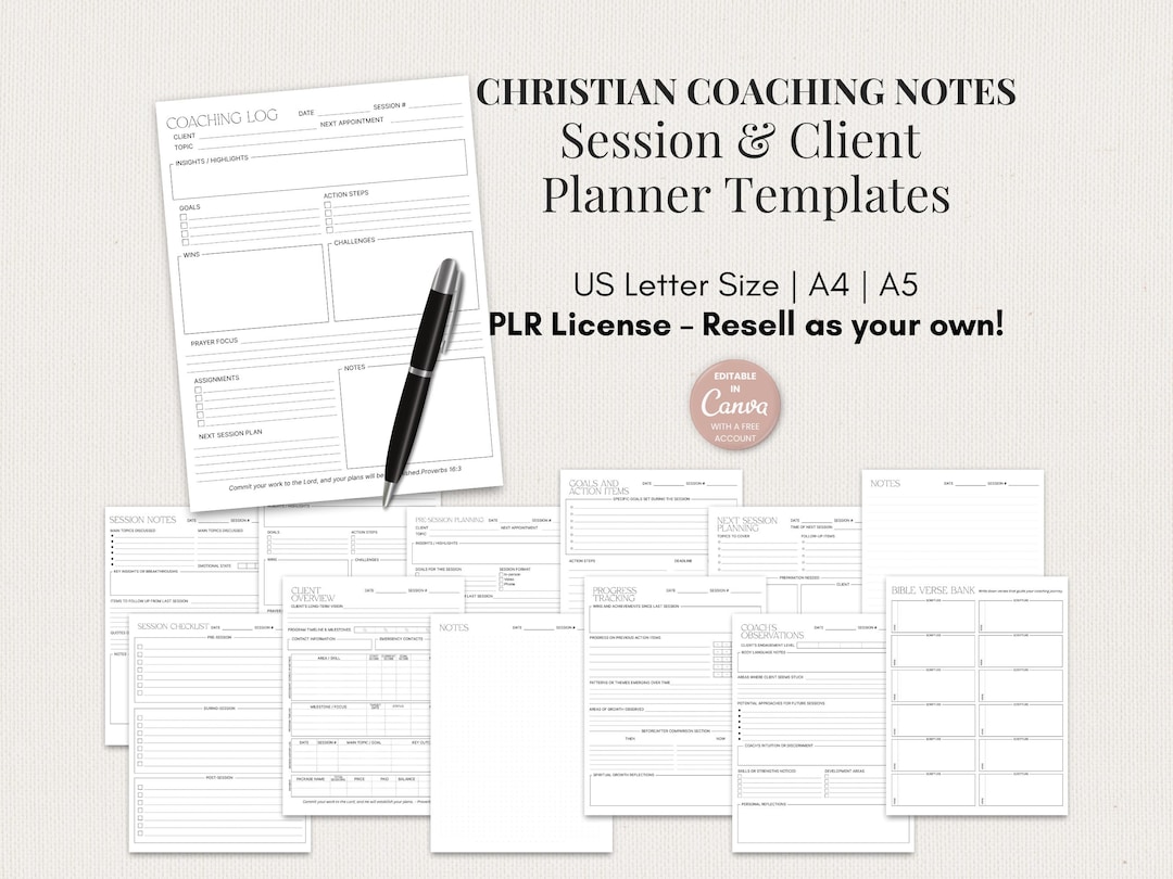 PLR Christian Coaching Notes Bundle | Canva Editable Templates, Coach ...
