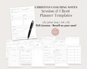 PLR Christelijke coachingnotitiesbundel | Bewerkbare Canva-sjablonen, coachplanner, klantsessie, coachingwerkbladen, counselorsysteem