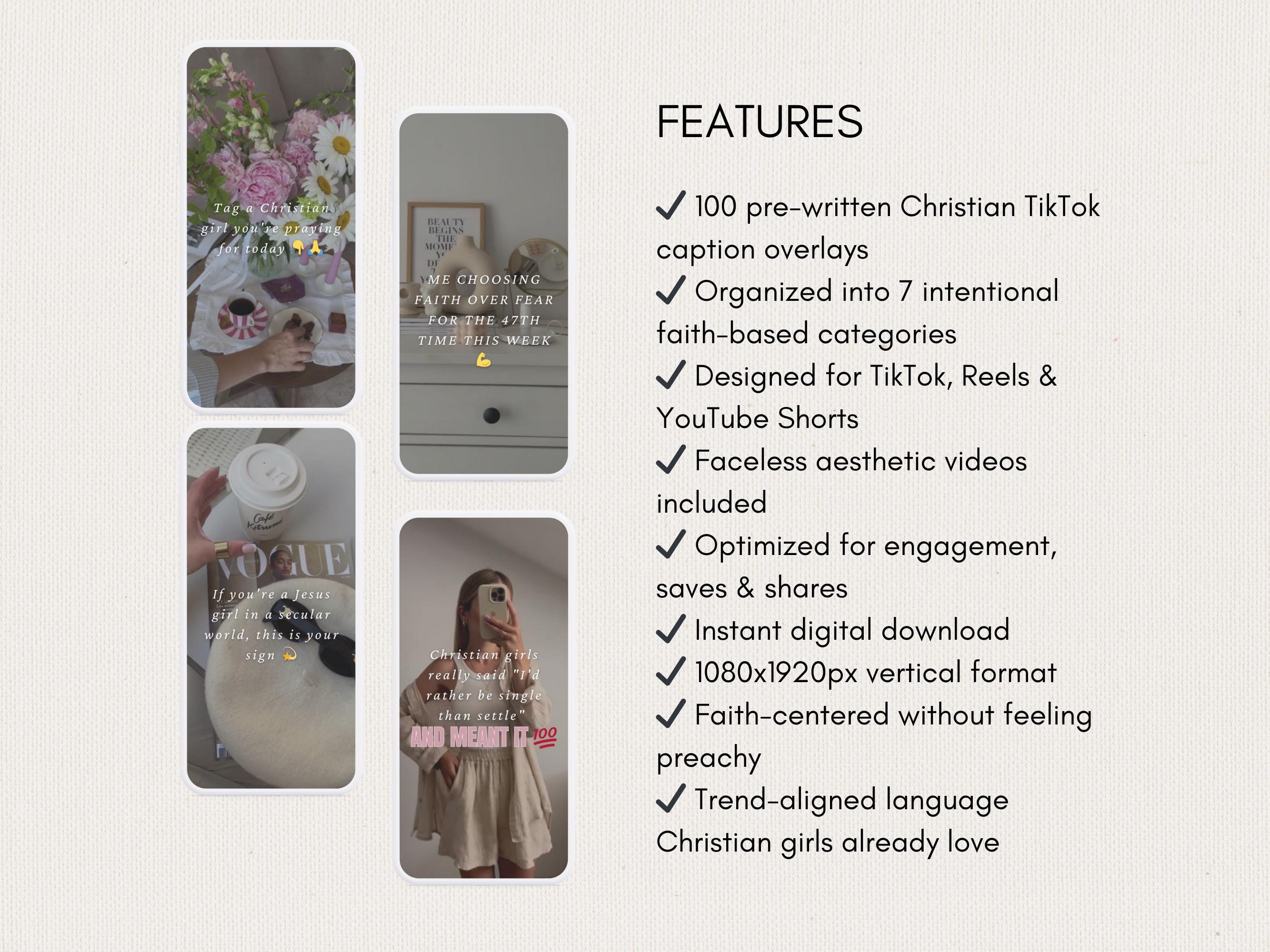 Christian Girl Tiktok Templates | 100 Canva Editable Overlay Videos ...