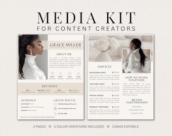 Sjabloon voor influencers mediakit | Persmap voor makers van Canva-bewerkbare content, beoordelingsformulier christelijke influencer, merkpitch Instagram Youtube
