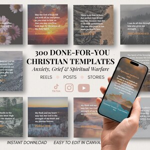 Christian Landscape Reels Templates | 300 Canva Editable Content for Anxiety, Grief & Spiritual Warfare, Sunset Videos TikTok Overlay