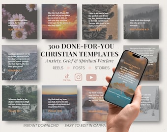 Sjablonen voor christelijke landschapsrollen | 300 bewerkbare canva-content over angst, verdriet en spirituele oorlogsvoering, zonsondergangvideo's TikTok-overlay