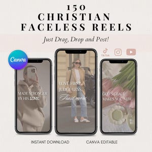 Plantillas cristianas de Instagram Reels sin rostro / Videos editables de Canva con Escrituras, versículos bíblicos y superposición de TikTok para ánimo cristiano