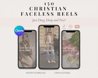 クリスチャン向け顔のないInstagram Reelsテンプレート | Canvaで編集可能な聖書の言葉やTikTokオーバーレイ付き動画でクリスチャンの励ましを