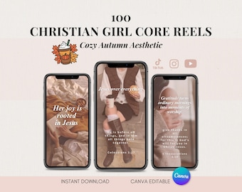 Sjablonen voor christelijk meisje herfsthaspels | Canva bewerkbare Instagram Girl Core, Gratitude TikTok Cosy Christian Aesthetic, socialmediakit