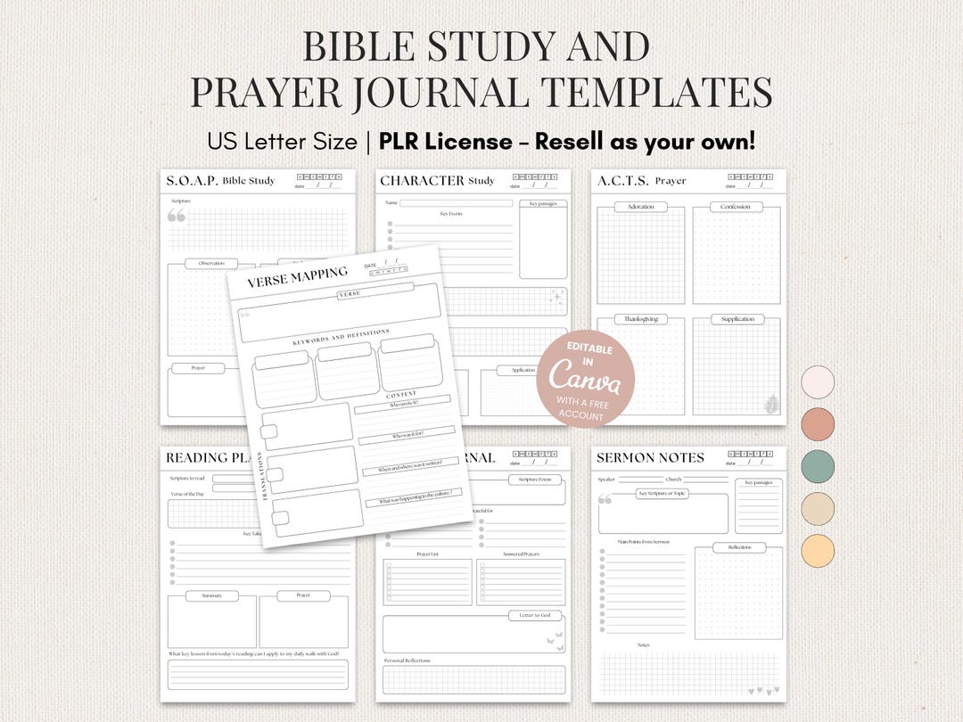 PLR Bible Study Guide Template Bundle | Canva Editable Templates SOAP ...