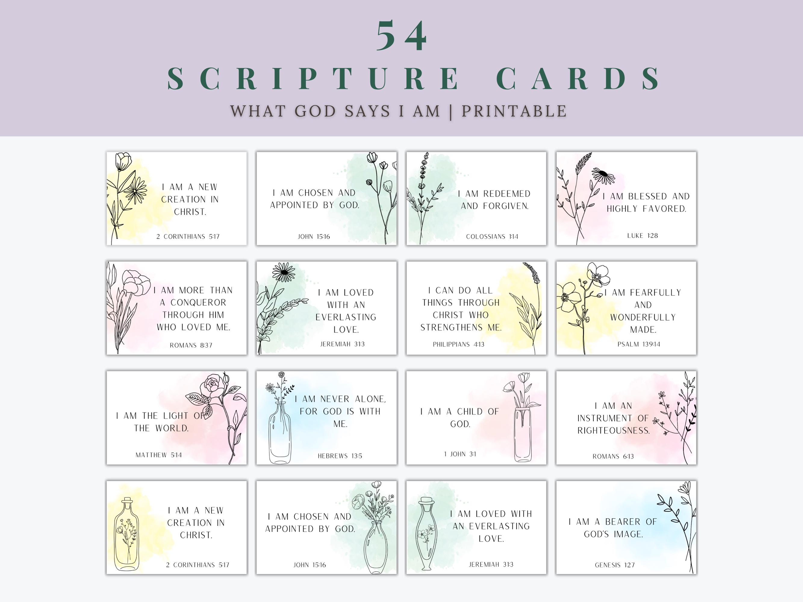 54 Bible Affirmation Cards Printable Encouraging Bible Faith Based Gift Digital Download Christian Scripture Affirmations Floral Devotional