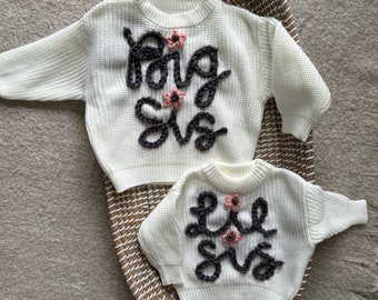 Grote zus/broer trui - geborduurd - embroidered sweater - kraamcadeau - babycadeau - handgeborduurd - gepersonaliseerde trui - trui met naam