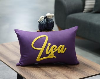 Almohada con nombre personalizado, almohada con nombre de aguja perforada, almohada personalizada para niño con diseño de símbolo que representa el significado del nombre, decoración de habitación de niño, regalo para guardería