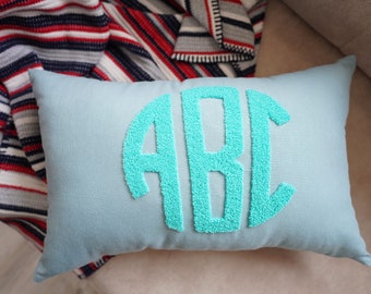 Monogrammed Punch Needle Embroidery Pillow, Housewarming Gift, Lumbar Pillow, Gifts For Her, Personalized Gift, Baby Name Embroidered Pillow