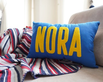12&quot;x20&quot; Punch Needle Embroidered Pillow Cover, Text Embroidery for Housewarming Gift, Home Decor, Personalized Name Cushion Cover