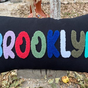 Home Decor Punch Needle Embroidered Custom Pillow, Personalized Gift, Graduation Gift, Dorm Room Decor, Kids Room Decor, Monogram Pillow