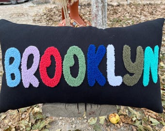 Home Decor Punch Needle Embroidered Custom Pillow, Personalized Gift, Graduation Gift, Dorm Room Decor, Kids Room Decor, Monogram Pillow