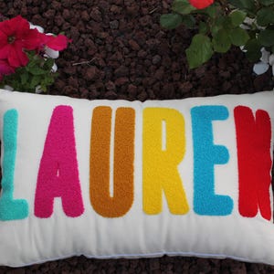 Home Decor Punch Needle Embroidered Custom Pillow, Personalized Gift, Graduation Gift, Dorm Room Decor, Kids Room Decor, Monogram Pillow