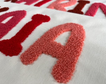 Kussensloop met aangepaste postcodeponsnaald, housewarmingcadeau