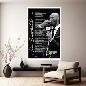 Canvas decor Kobe Bryant qoute poster, Dear Basketball Motivational Print, NBA basketball, Lakers Canvas Wall Art