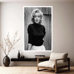 Poster di Marilyn Monroe, in bianco e nero, su tela, con attrice, su tela, con cantante, poster di moda, poster musicale, regalo per
