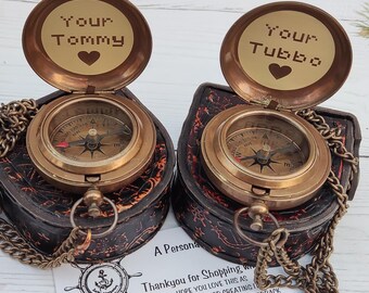 "Graviertes Freundschaftskompass-Set aus Messing - ""Your Tommy"" & ""Yourtubbo"""