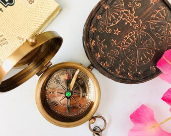Personalized Brass Compass, Engraved Anniversary Gift, Functional Compass