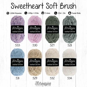 Filato Scheepjes Sweetheart Soft Brush – Filato spesso e soffice, 100% poliestere, ipoallergenico, 153 m, perfetto per giocattoli e articoli di peluche