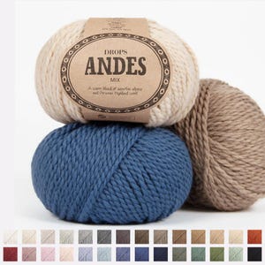DROPS Andes Yarn Bulky Weight Wool Alpaca Blend – 100g Skein 90m 98yd – Soft Warm Chunky Yarn for Knitting Crochet Sweaters Hats