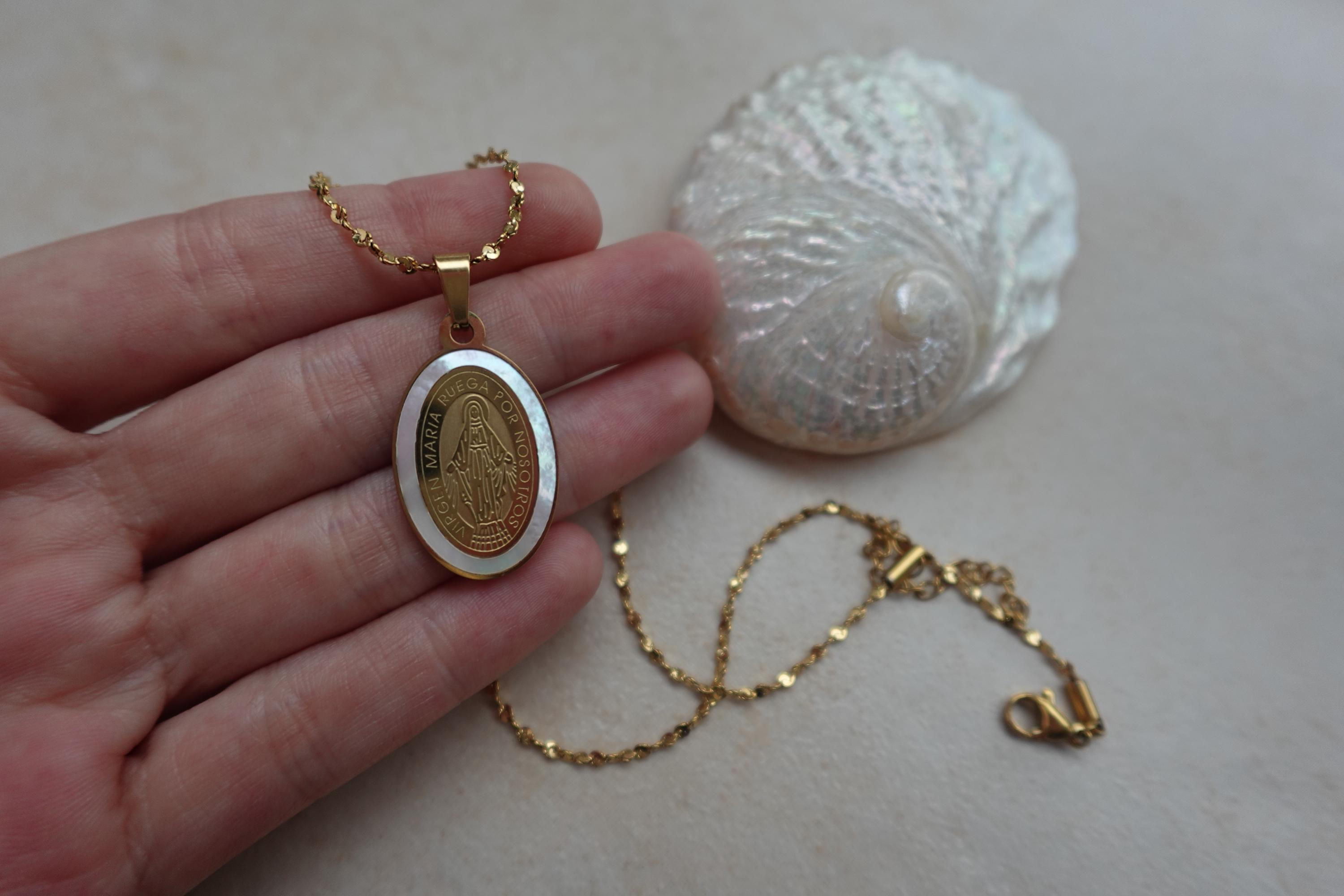 Sanctus | Collana con medaglia Cuore Immacolato di Maria color oro