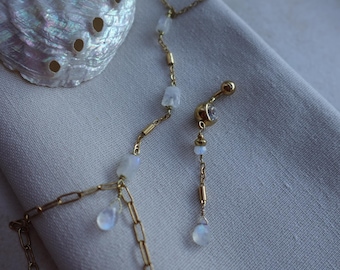 Flitsende maansteen juni geboortesteen handketting en buikstang Cadeauset Chirurgisch staal / roestvrij staal Goud 10 mm blauwe edelsteen