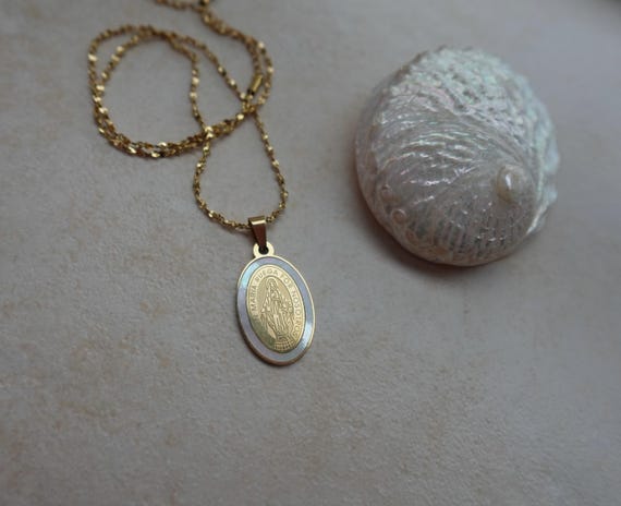 18K Gold Virgin Mary Stainless Steel Necklace Gold Coin Mother of