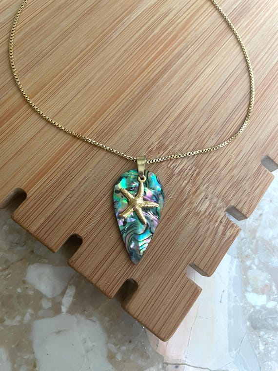 Natural Abalone Shell Starfish Necklace Gold Plated