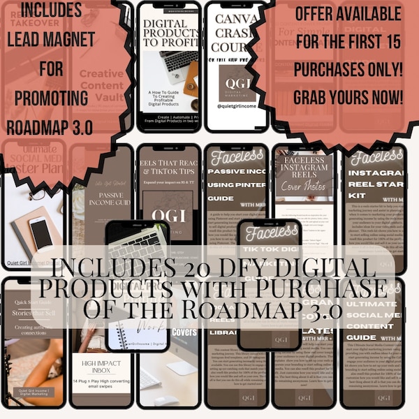 Roadmap 3.0 bundle with 20 + digital products! Digital Marketing Course with MRR for Beginners Includes Lead Magnet to promote Roadmap 3.0!