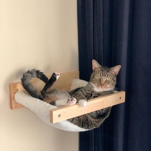 White Cat Shelves Wall-Mounted Kitty Beds and Perches Wooden Cat Furniture for Sleeping Playing Climbing, and Lounging Kittens Cat Hammock