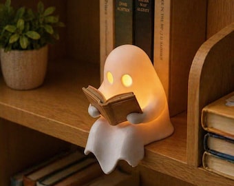 Cute Ghost Night Light, Reading Ghost Lamp, Adorable Home Decor, Warm LED Night Light , Cozy Ghost Night Light with Book,Fun Night Light